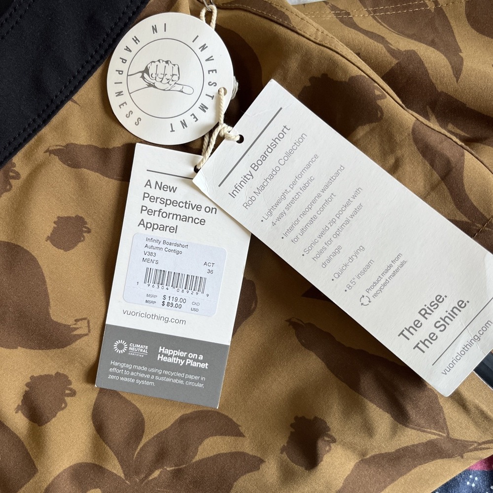 Vuori X Rob Machado Infinity Board Shorts Men Size 36 Brown Surf Swim NEW - Picture 7 of 10